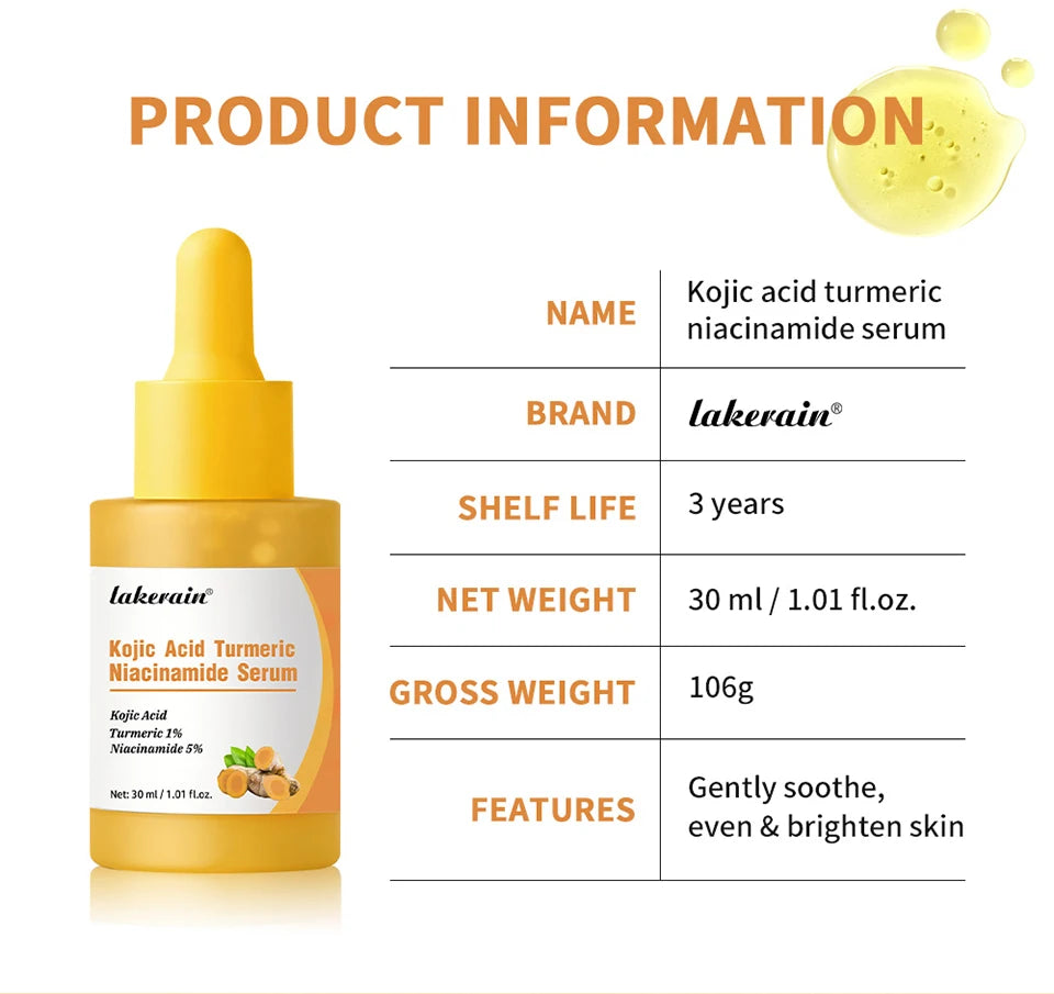 Lakerain Kojic Acid Turmeric Niacinamide Face Serum Brightening Oil