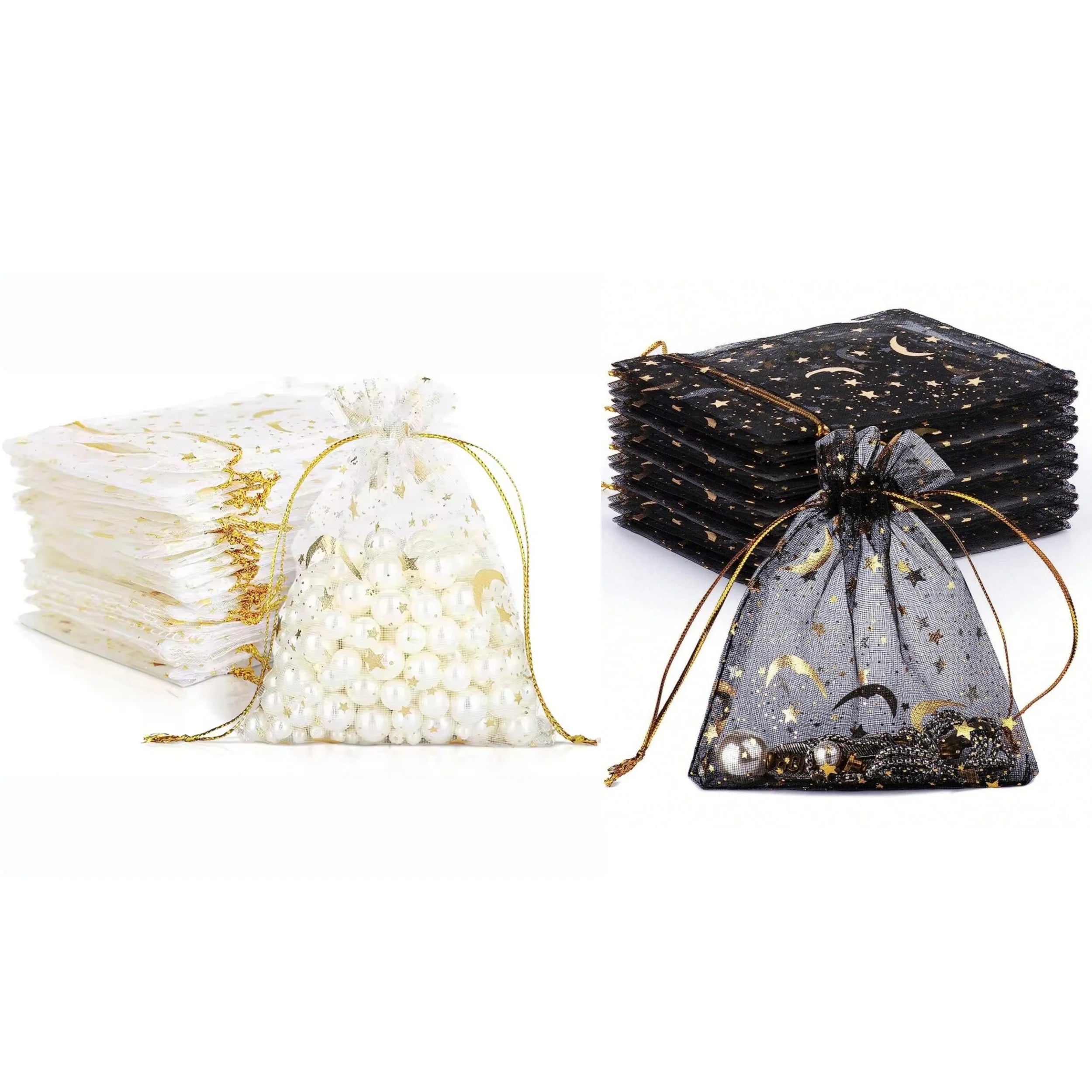 Moon and Star Organza Drawstring Gift Bags for Jewelry and Party Favors - 11