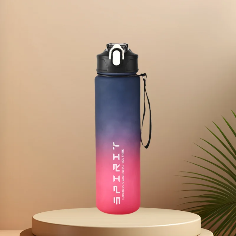 Motivational Sports Water Bottle with Time Marker and Leak Proof Straw