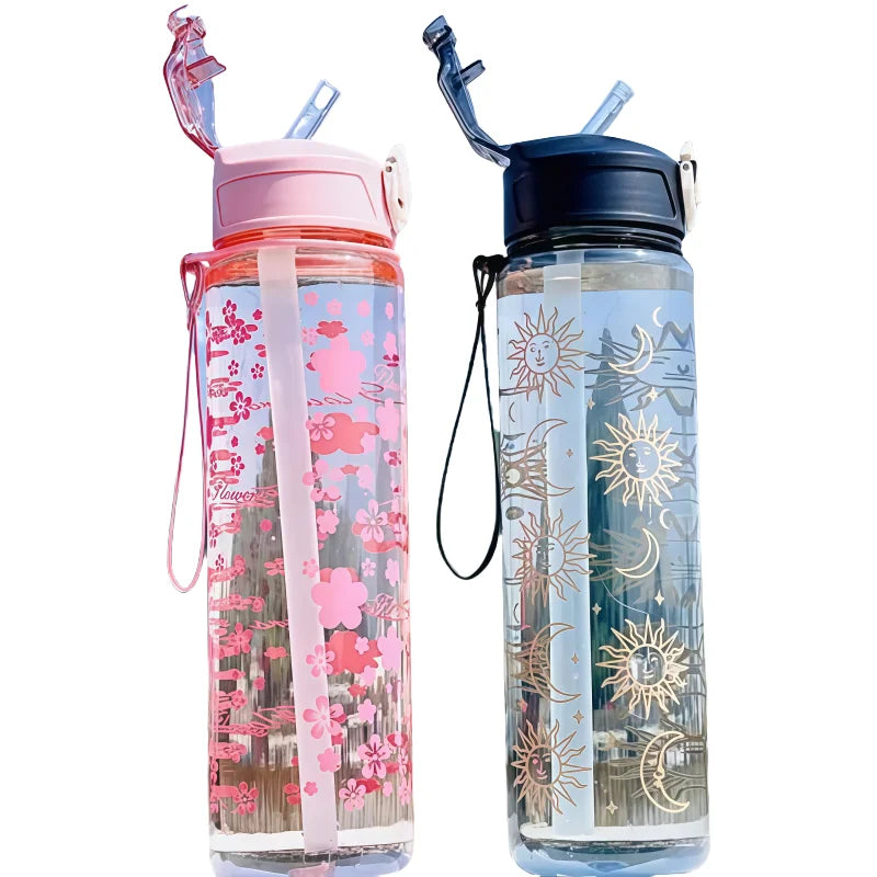 800ml Trendy Printed Space Cup Portable Straw Water Bottle for Sports - 7