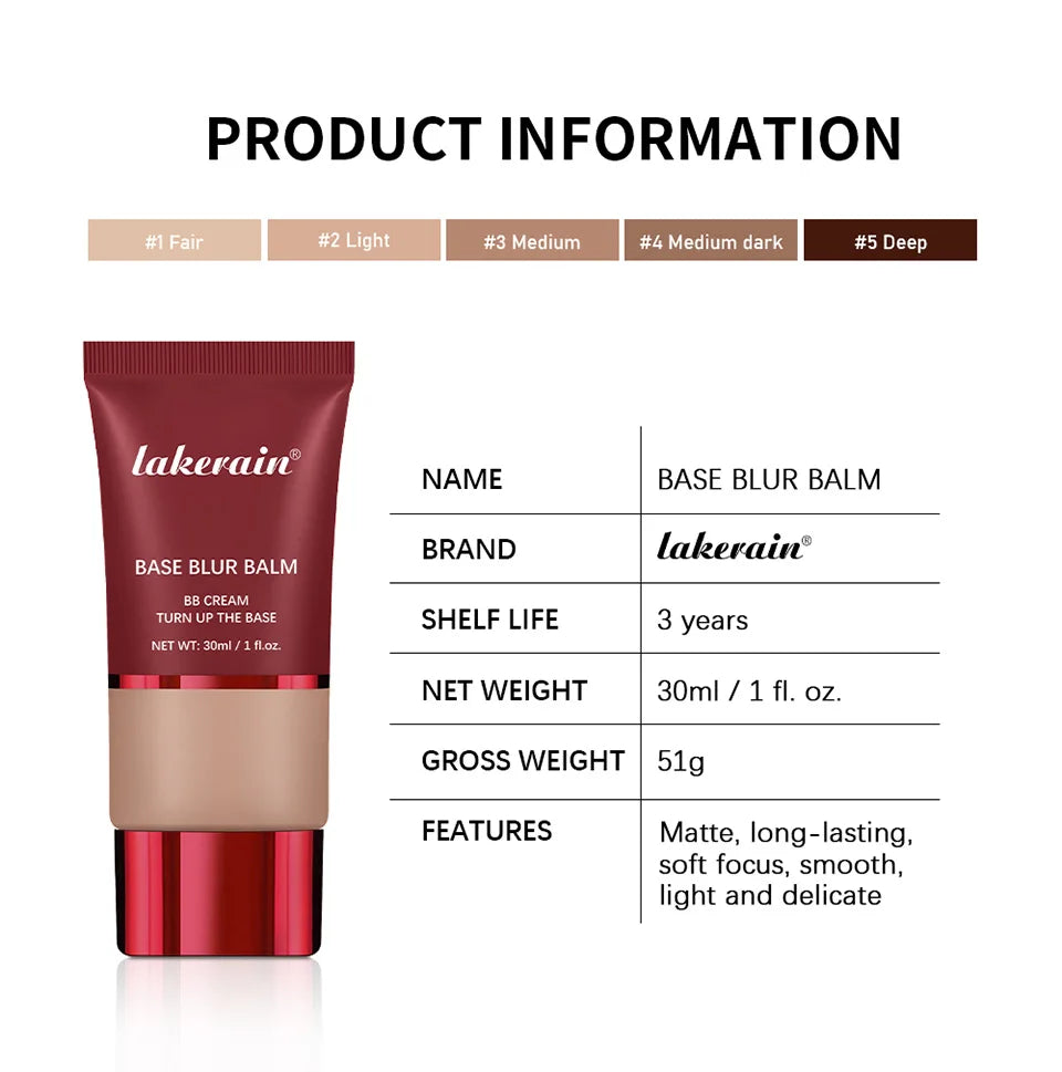 Lakerain Base Blur Foundation Long Lasting Matte Oil Control Makeup