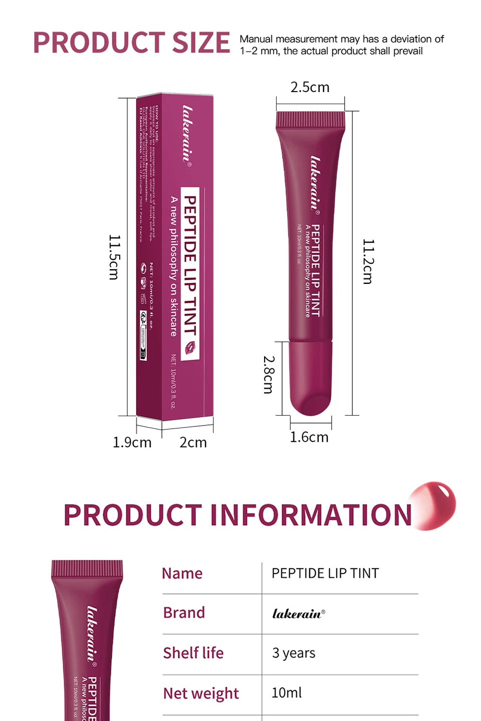 Lakerain Peptide Lip Tint Moisturizing Gloss
