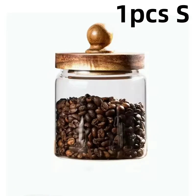Glass Airtight Food Storage Jar with Wood Lid Kitchen Organizer Canister - 19