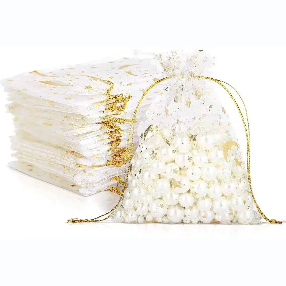 Moon and Star Organza Drawstring Gift Bags for Jewelry and Party Favors - 12