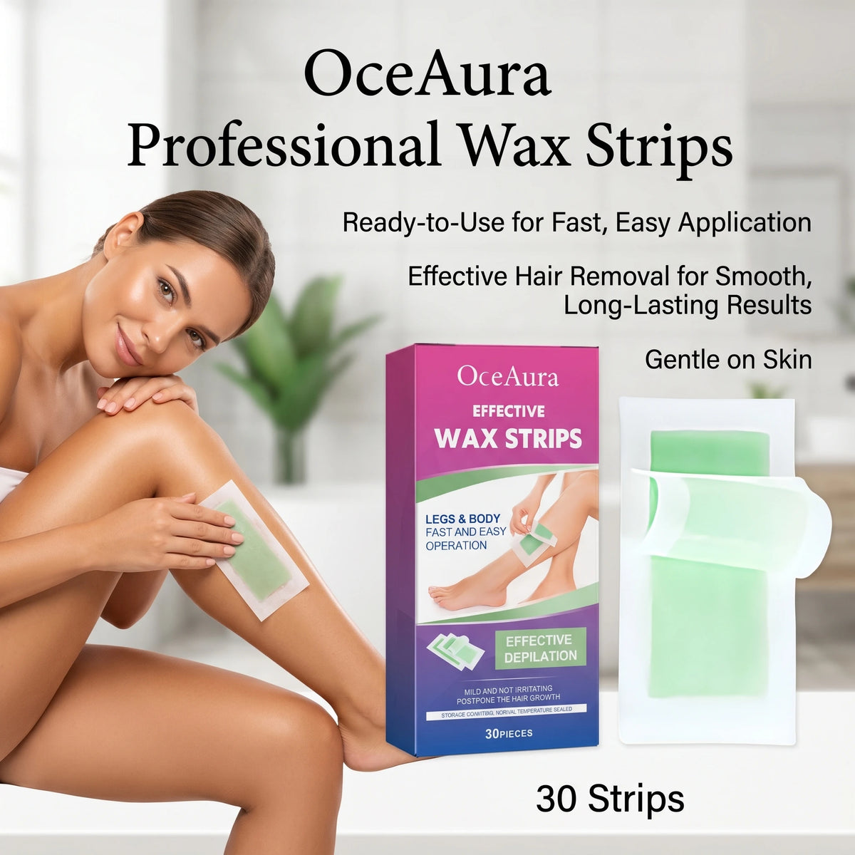 OceAura Full Body Depilatory Wax Strips for Smooth Hair Removal