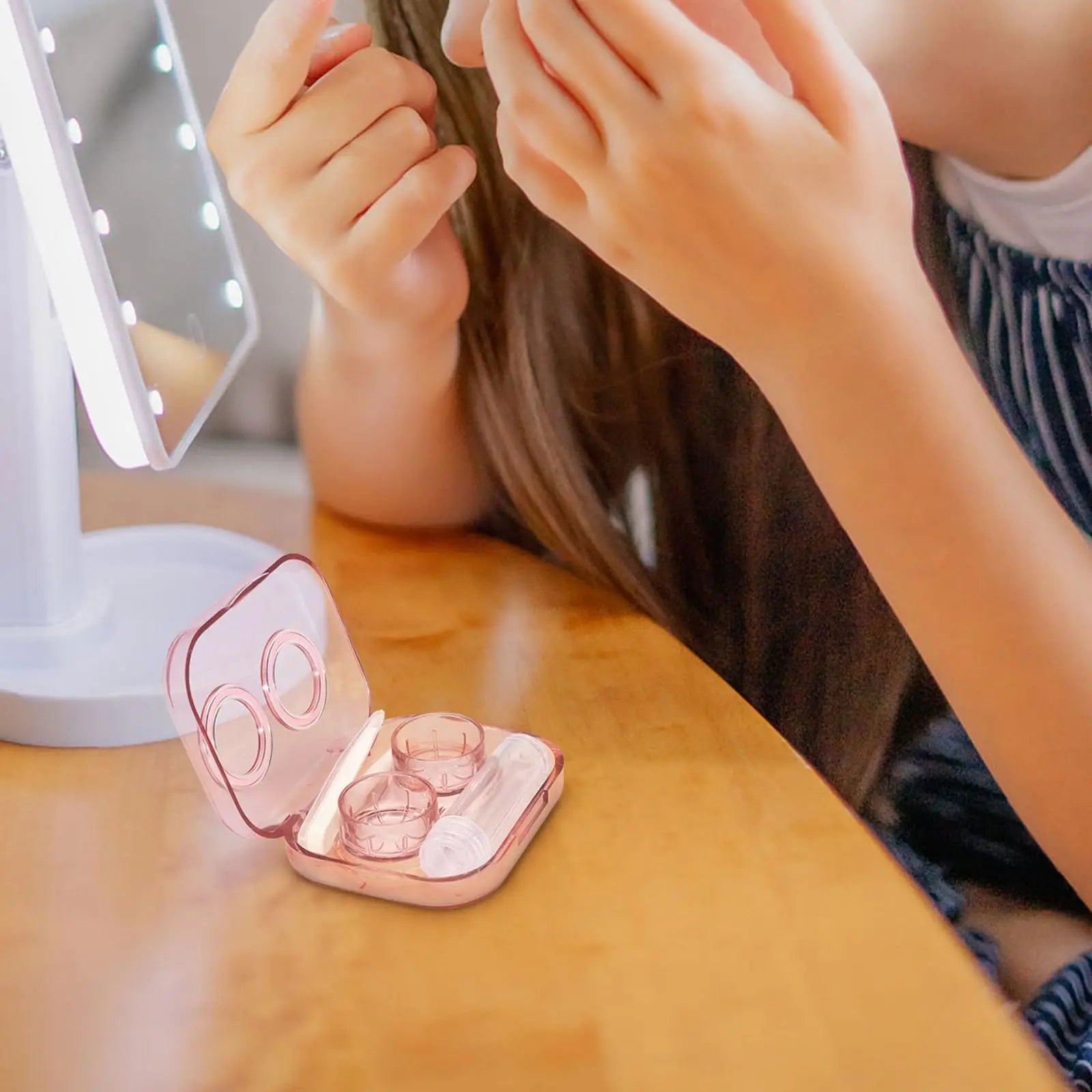 Portable Contact Lens Case Travel Storage Kit with Tweezer and Suction