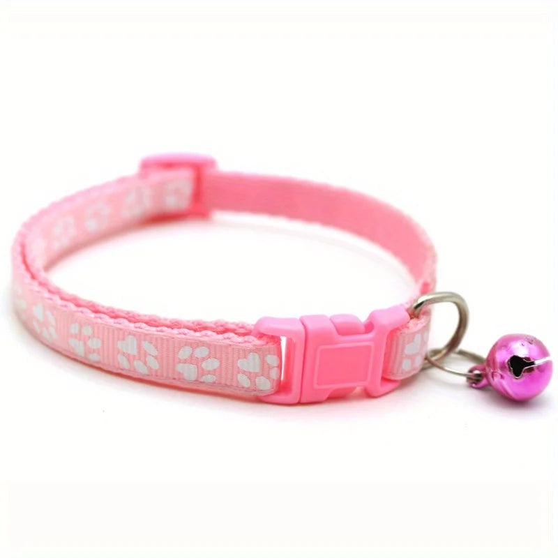 Adjustable Dog Cat Collar with Paw Print Pattern and Safety Bell - 9