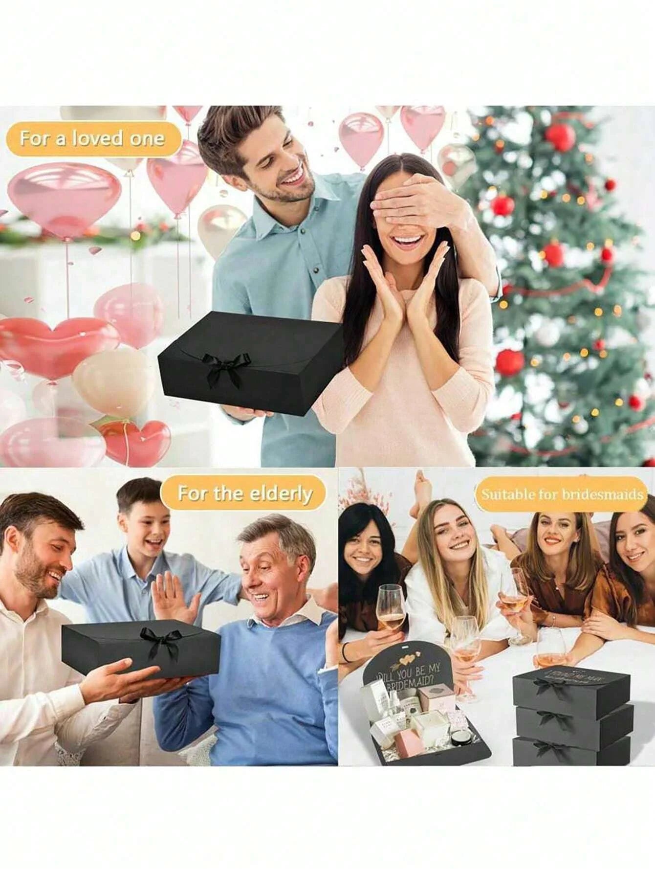 4 Pack Black Gift Boxes with Lids Elegant Wedding and Party Favor Boxes - 3
