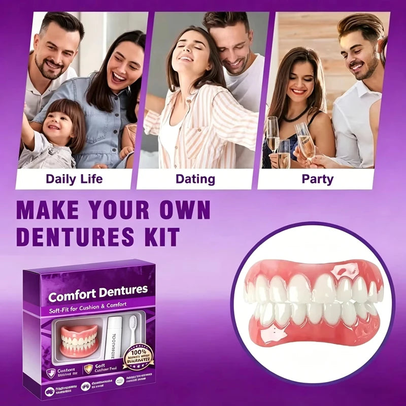 Silicone Dentures Instant Smile Fake Teeth Upper Lower Set