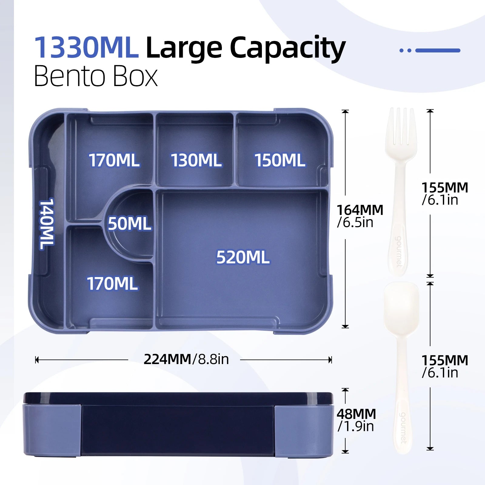 1100ml Leakproof Bento Lunch Box Microwavable Tritan Food Container