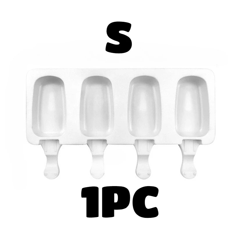 Silicone Ice Cream Mold 4-Hole DIY Popsicle Maker Tray with Sticks