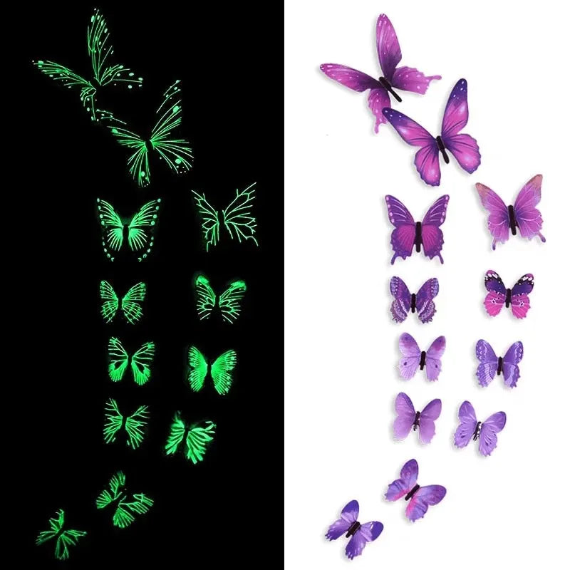 12PCS 3D Luminous Butterfly Wall Stickers Glow in the Dark Home Decor - 10