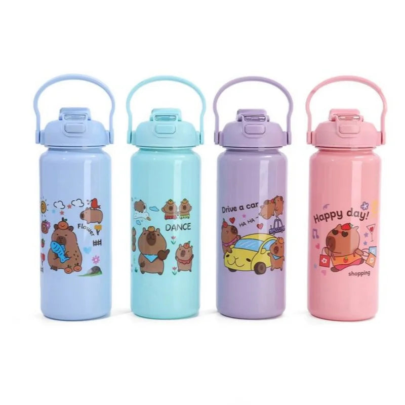 3Pcs Capybara Motivational Water Bottle Set Portable Sports Jugs