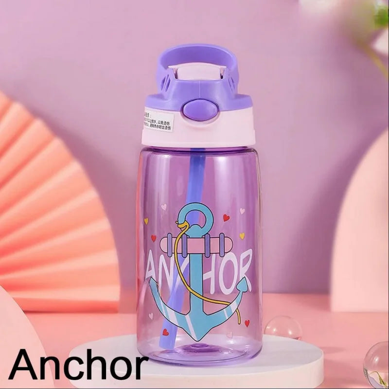 Kids Water Bottle with Straw Cartoon Sippy Cup Leakproof Drinking Bottle