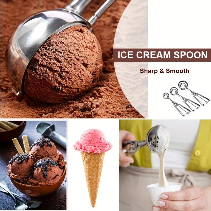 3pc Stainless Steel Ice Cream Scoop Set Trigger Cookie Dough Baller - 3