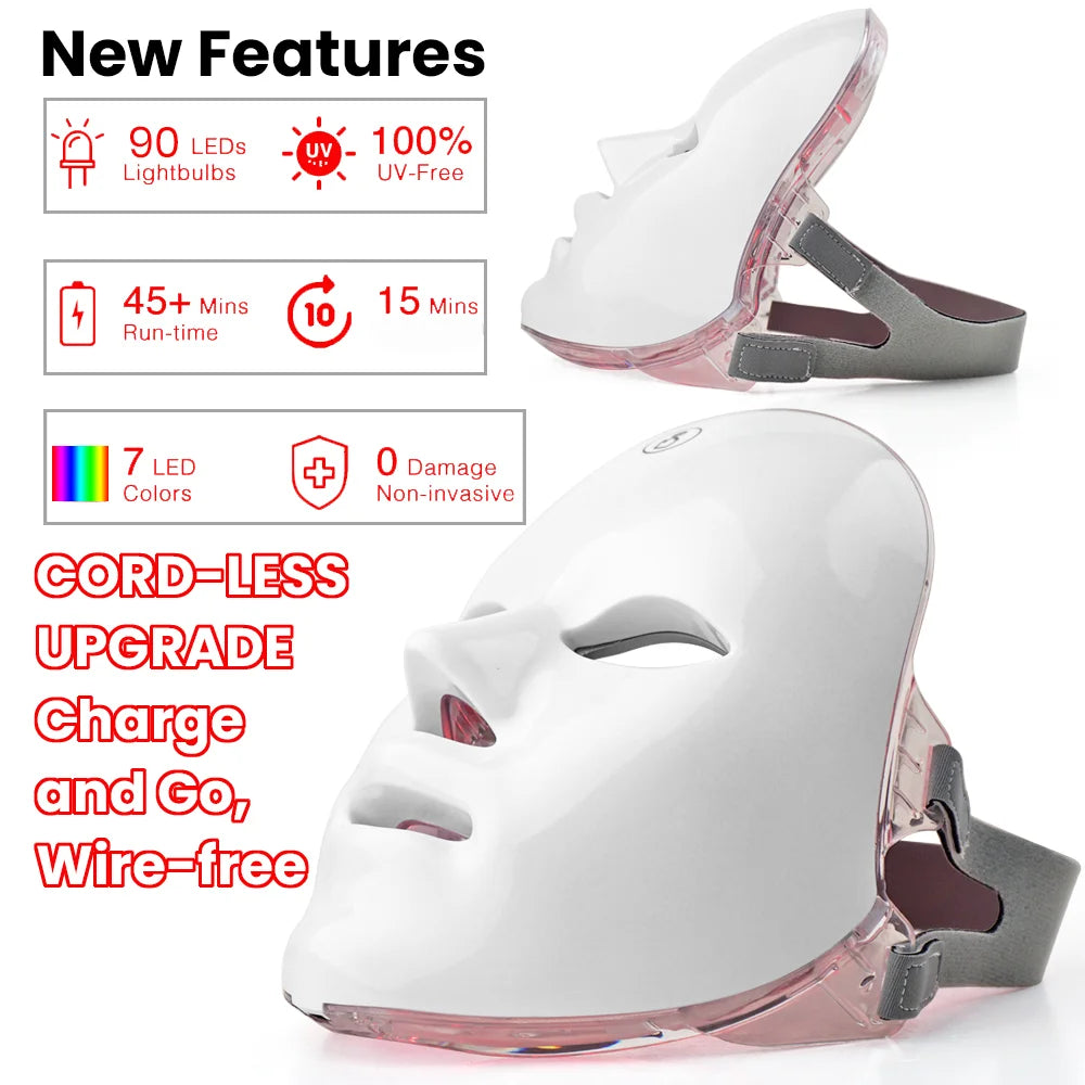 Rechargeable 7 Color LED Photon Light Therapy Facial Skin Mask - 2
