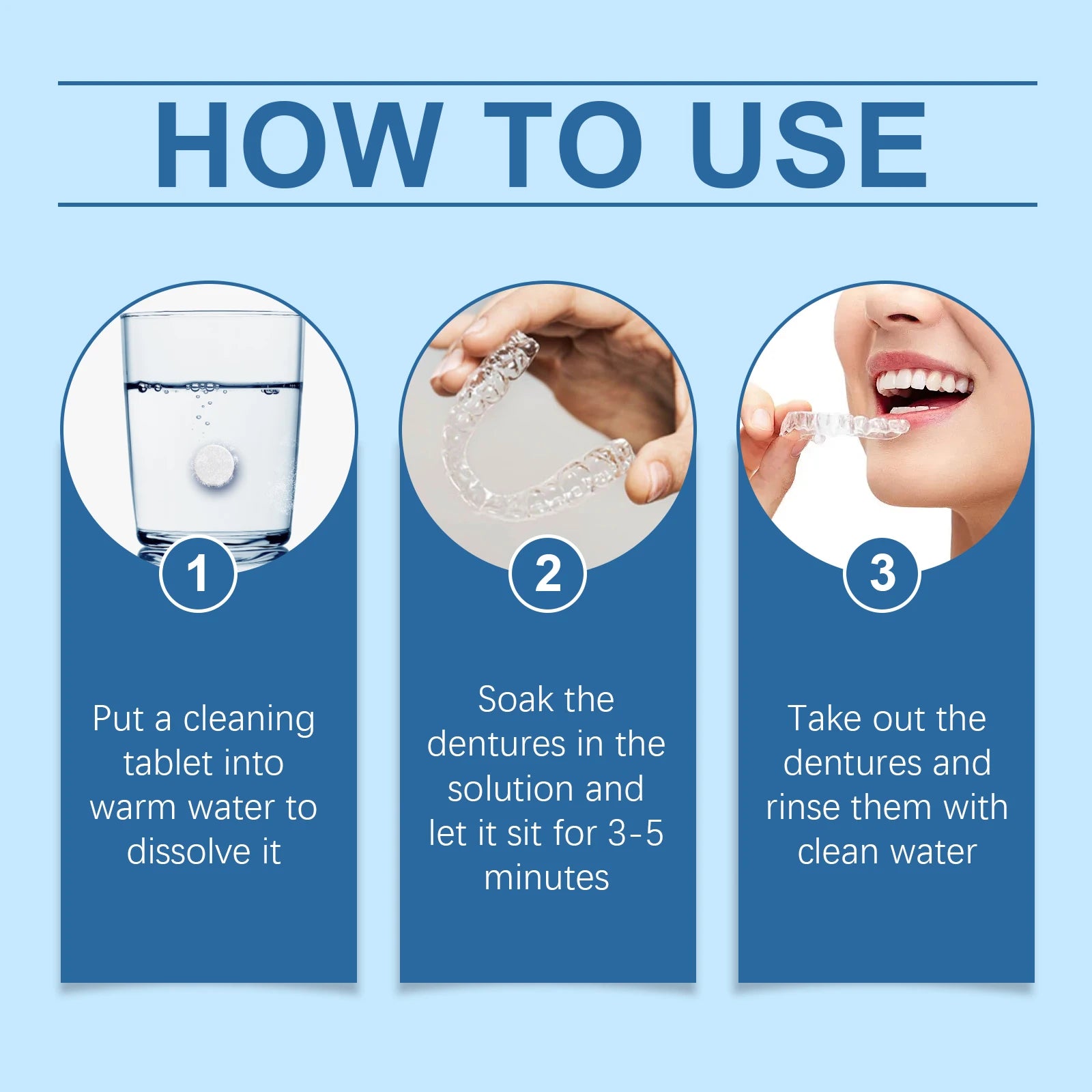 Denture Cleaning Effervescent Tablets Plaque Remover Care Cleaner - 12