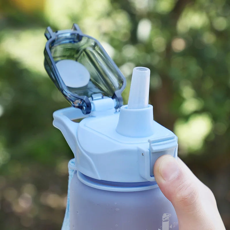 1000ml Gradient Sports Water Bottle with Time Marker and Straw