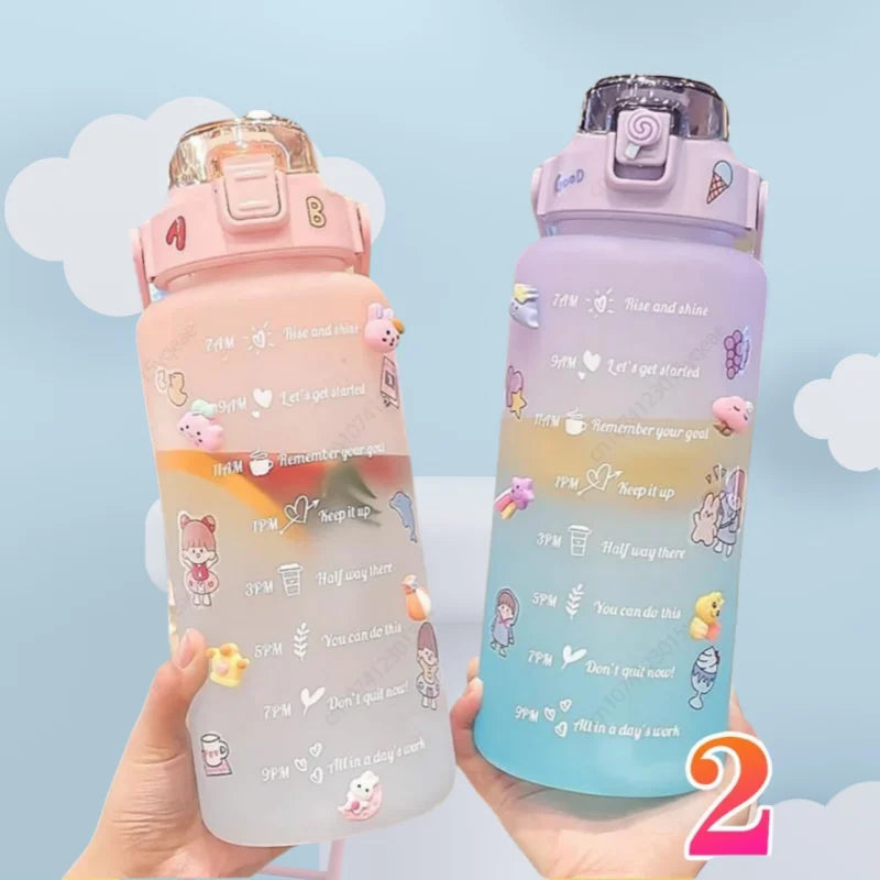 2L Motivational Water Bottle with Straw Leak Proof Fitness Sport Jug
