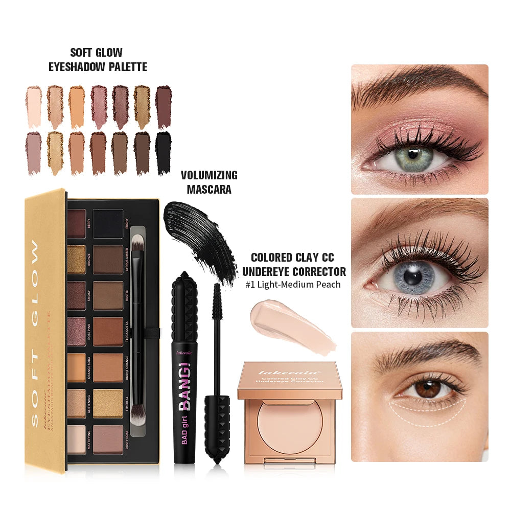 3-Piece Full Coverage Makeup Set Eyeshadow Palette And Mascara Kit - 1