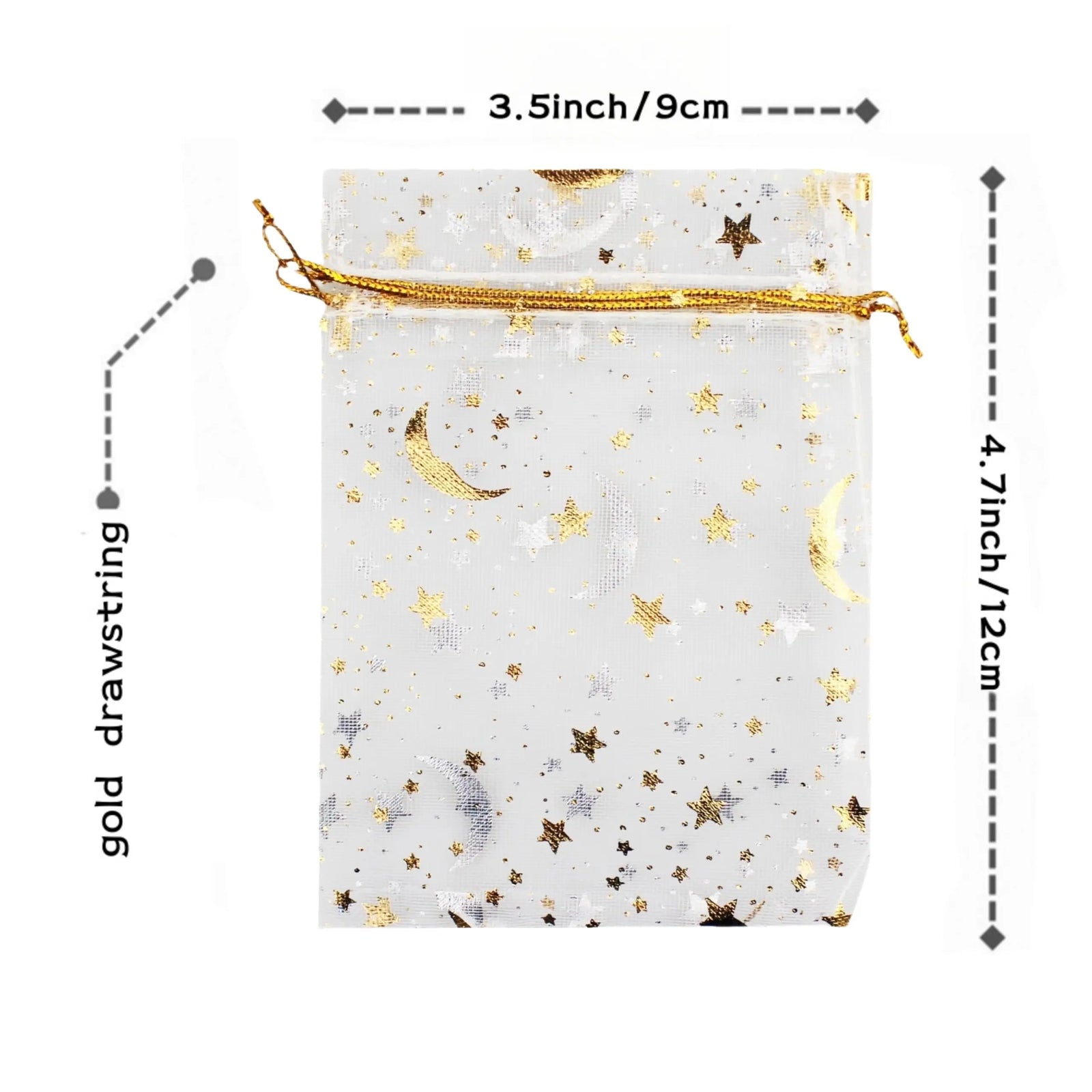 Moon and Star Organza Drawstring Gift Bags for Jewelry and Party Favors