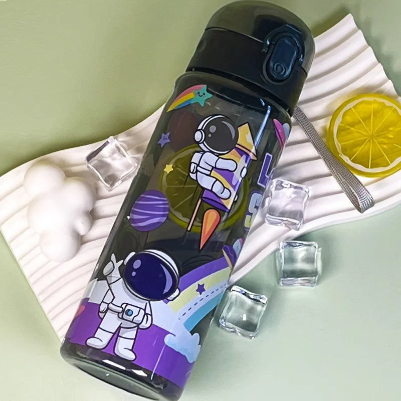 780ml Cartoon Astronaut Sports Water Bottle with Sealed Lid and Strap - 8