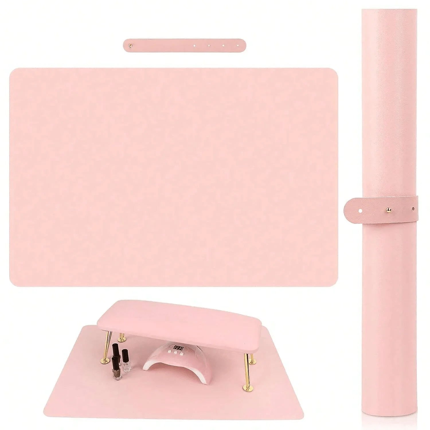 Pink Nail Art Table Mat Foldable PU Leather Manicure Desk Pad - 1