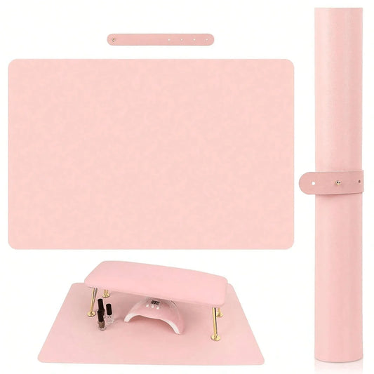 Pink Nail Art Table Mat Foldable PU Leather Manicure Desk Pad