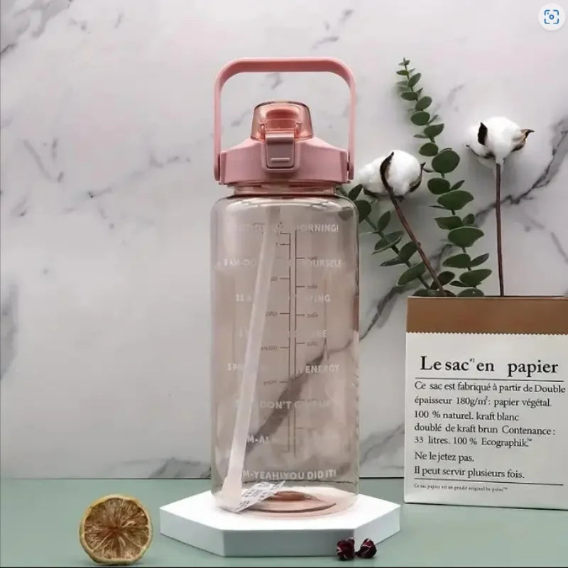 2L Large Water Bottle with Time Marker Straw and Portable Carry Handle - 5