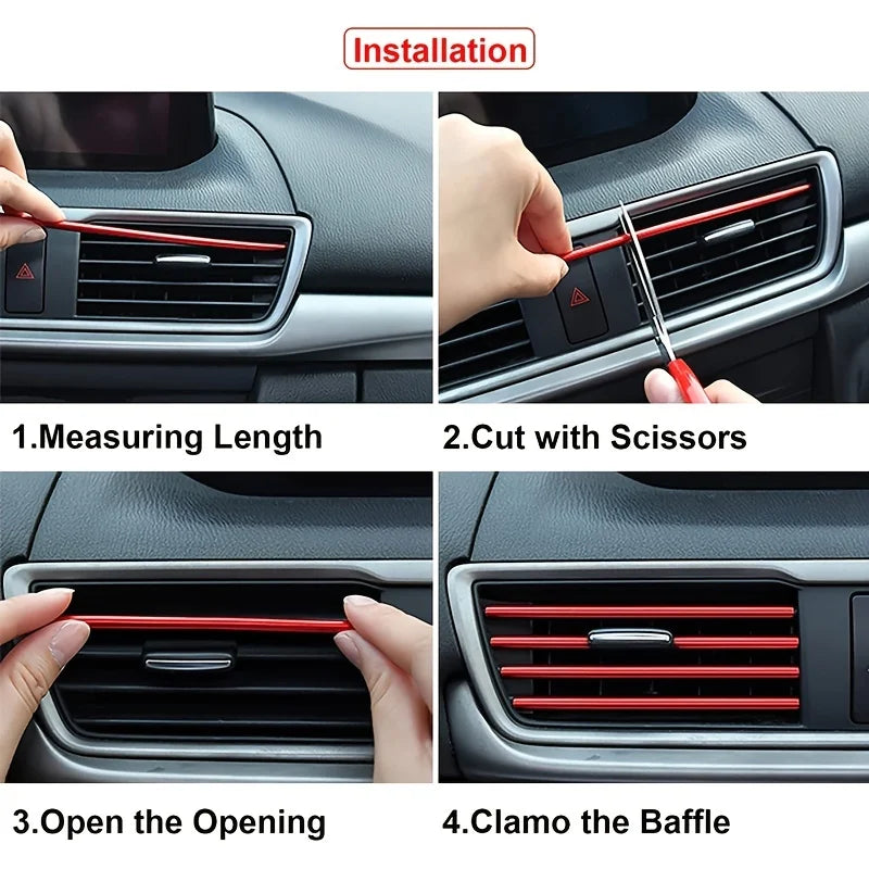 10pc Car Air Vent Trim Strips U-Shaped Interior Decorative Molding