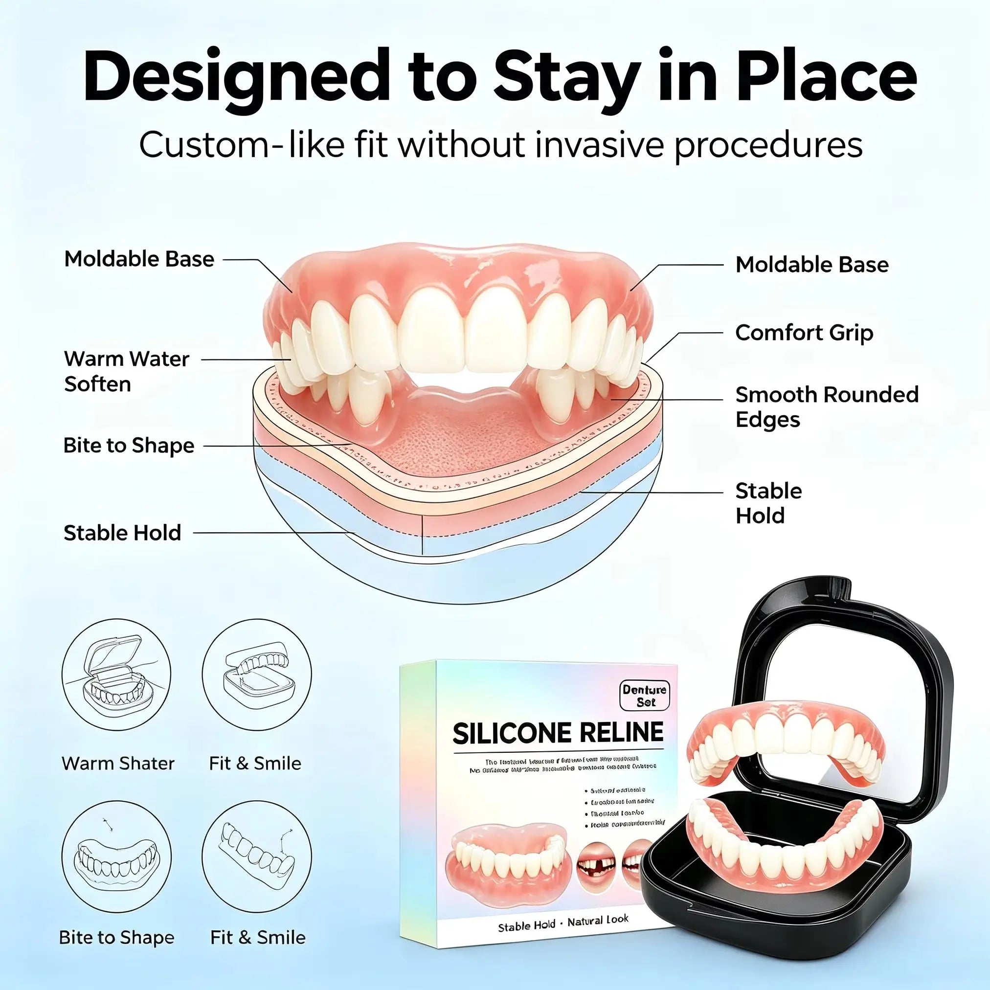 Soft Silicone Dentures Full Set Upper And Lower False Teeth - 6