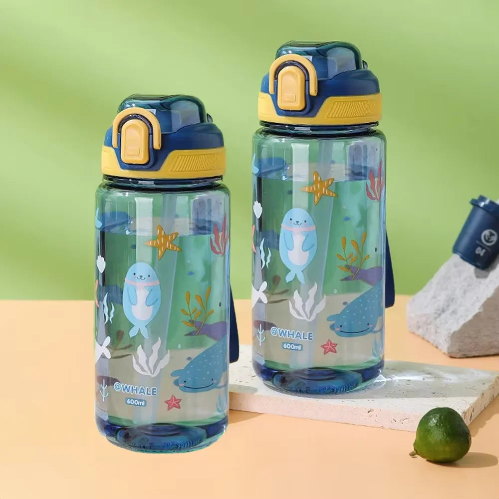 600ml Cartoon Animal Water Bottle Portable Straw Cup for Kids - 20