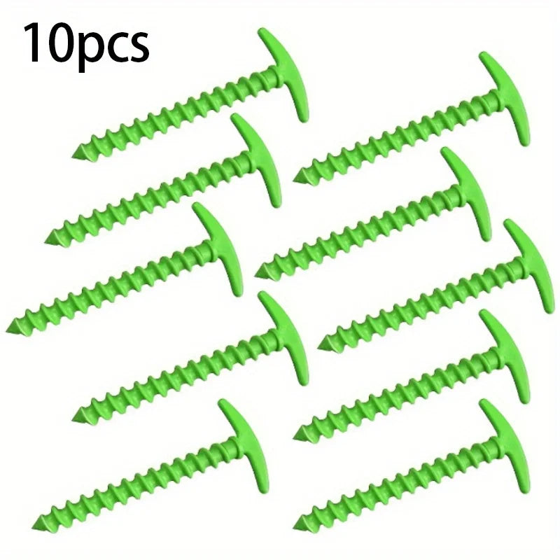 10 Pack Spiral Tent Stakes Plastic Camping Ground Pegs Anchor Accessories