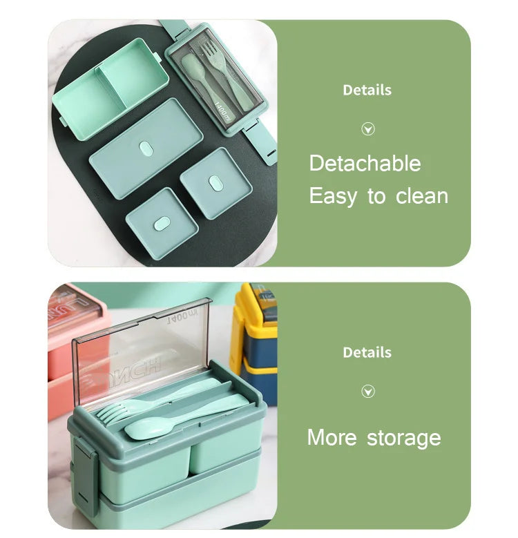 Double Layer Bento Lunch Box Leakproof Food Container with Cutlery Set