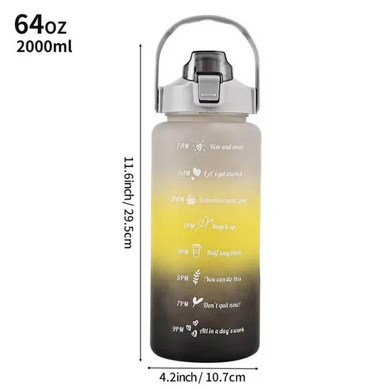 2L Motivational Water Bottle with Straw Leakproof Gym Sports Jug - 12