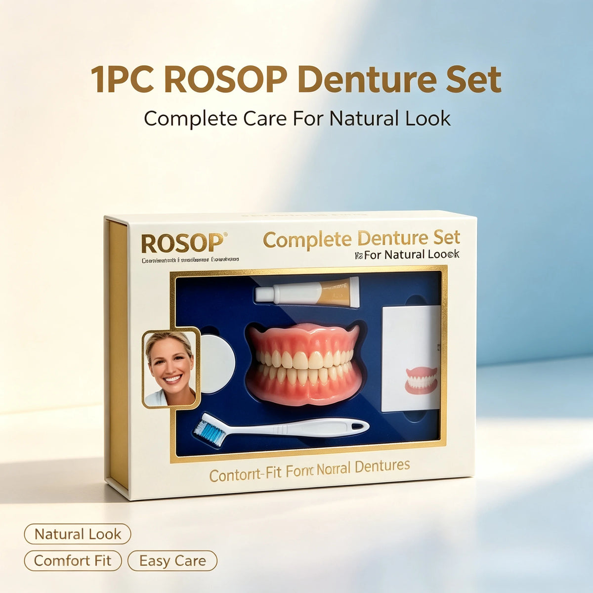 Silicone Complete Denture Set Natural Cosmetic False Teeth